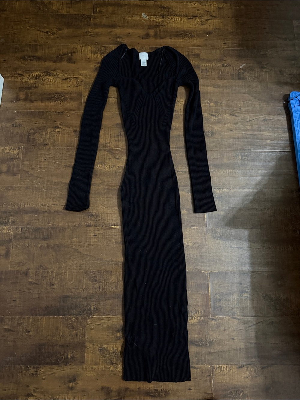 H&M Black Ribbed Long-Sleeve Maxi Dress